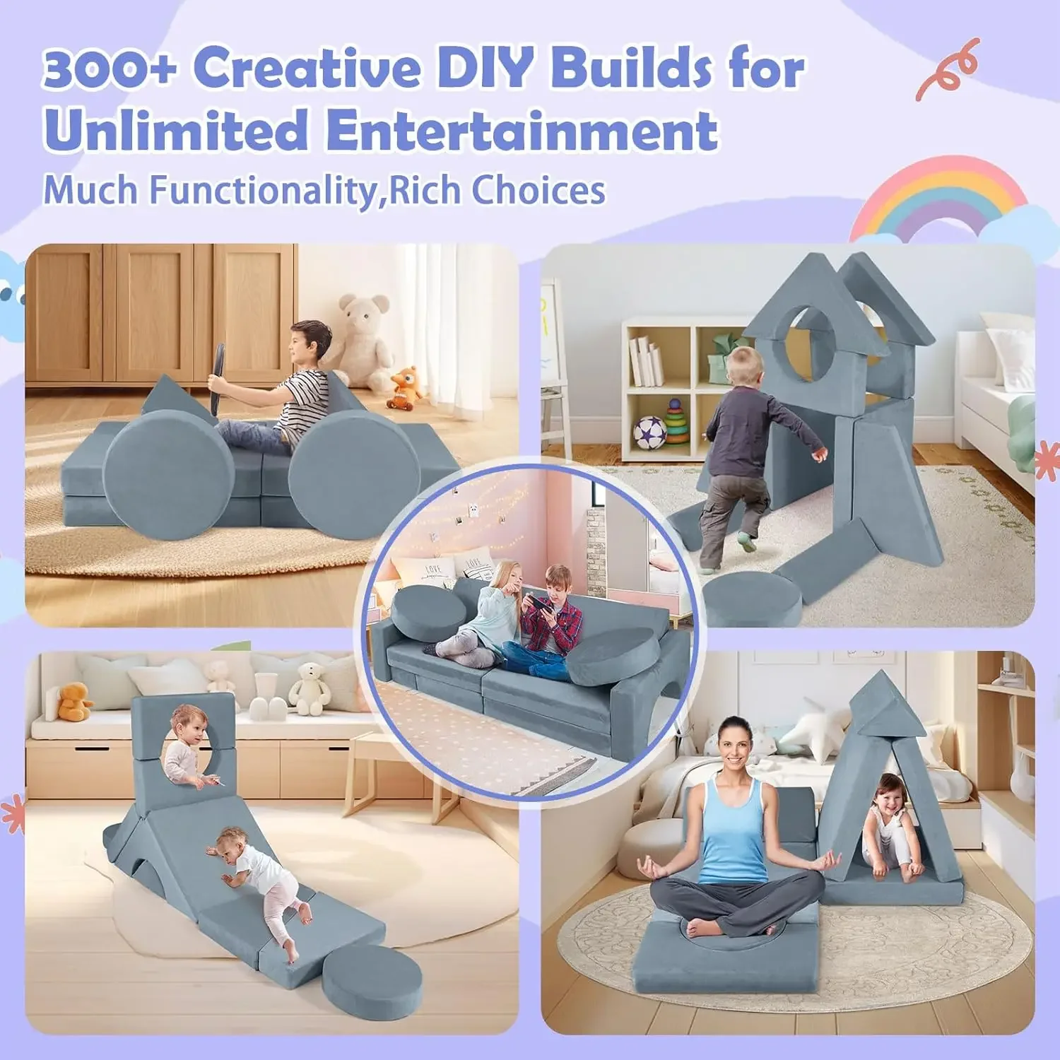 2024 New Modular Kids Play Couch, 12pcs Toddler Sofa Couch Building Fort, Versatile 300+DIY Creativing Playroom Bedroom Furnitur