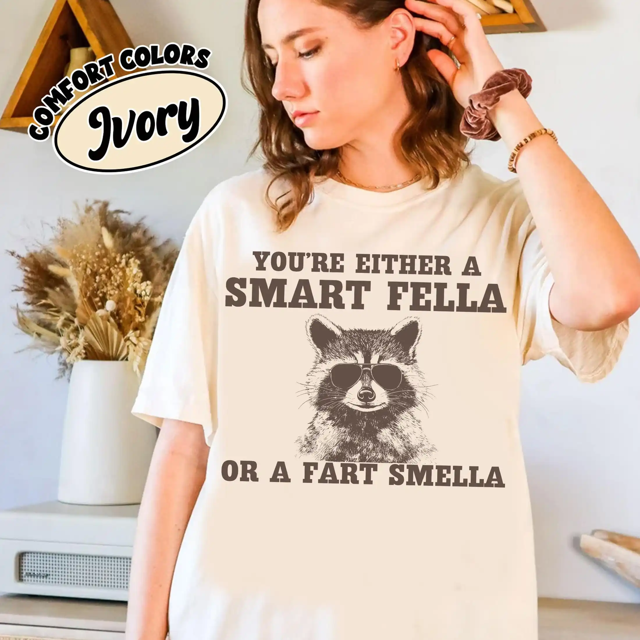 You’re Either A Smart Fella or A Fart Smella Shirt, Funny Raccoon Tee, Animal Humor Tee Shirt, Sarcastic Graphic T-Shirt, Gift