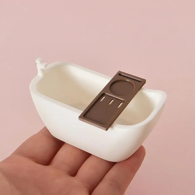 

1/12 Dollhouse Miniature Simulation Bathtub With Tray Model Dollhouse Bathroom Furniture Decoration Dolls House Pretend Toys