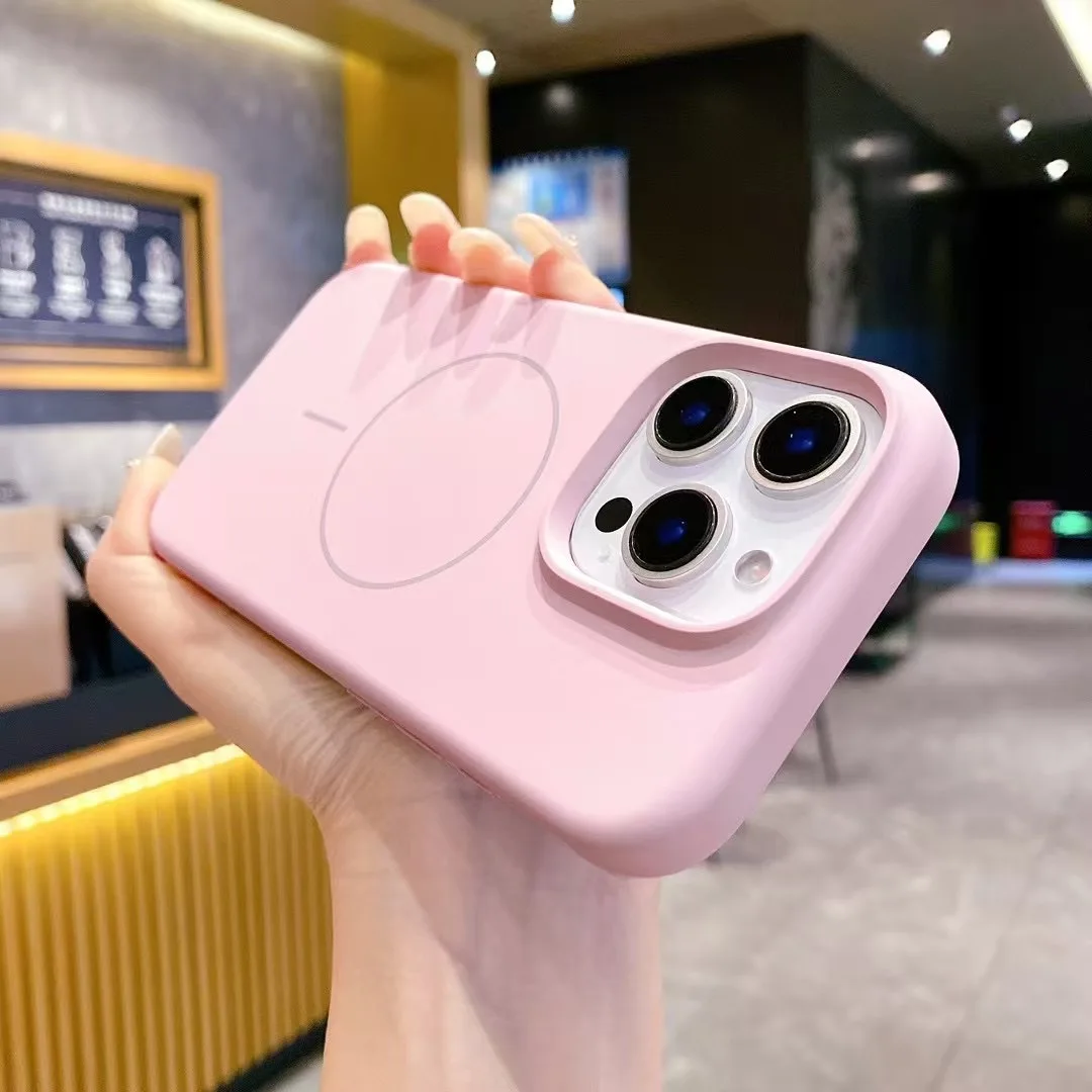 

Liquid silicone magnetic suction case for iPhone 16 pro max mobile phone case solid color thin circle 15 simple protective cover