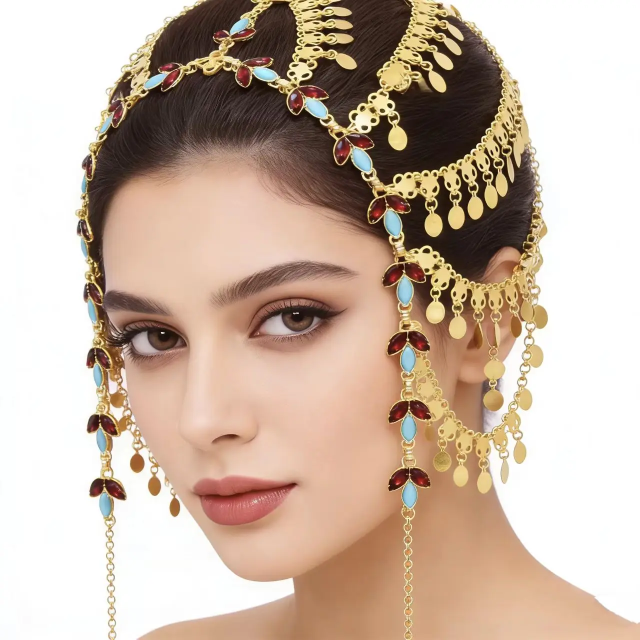 

Dance Multi-Layer Fringe Headpiece Hollow Vintage Curtain Luxurious Indian Dance Headwear Ornament