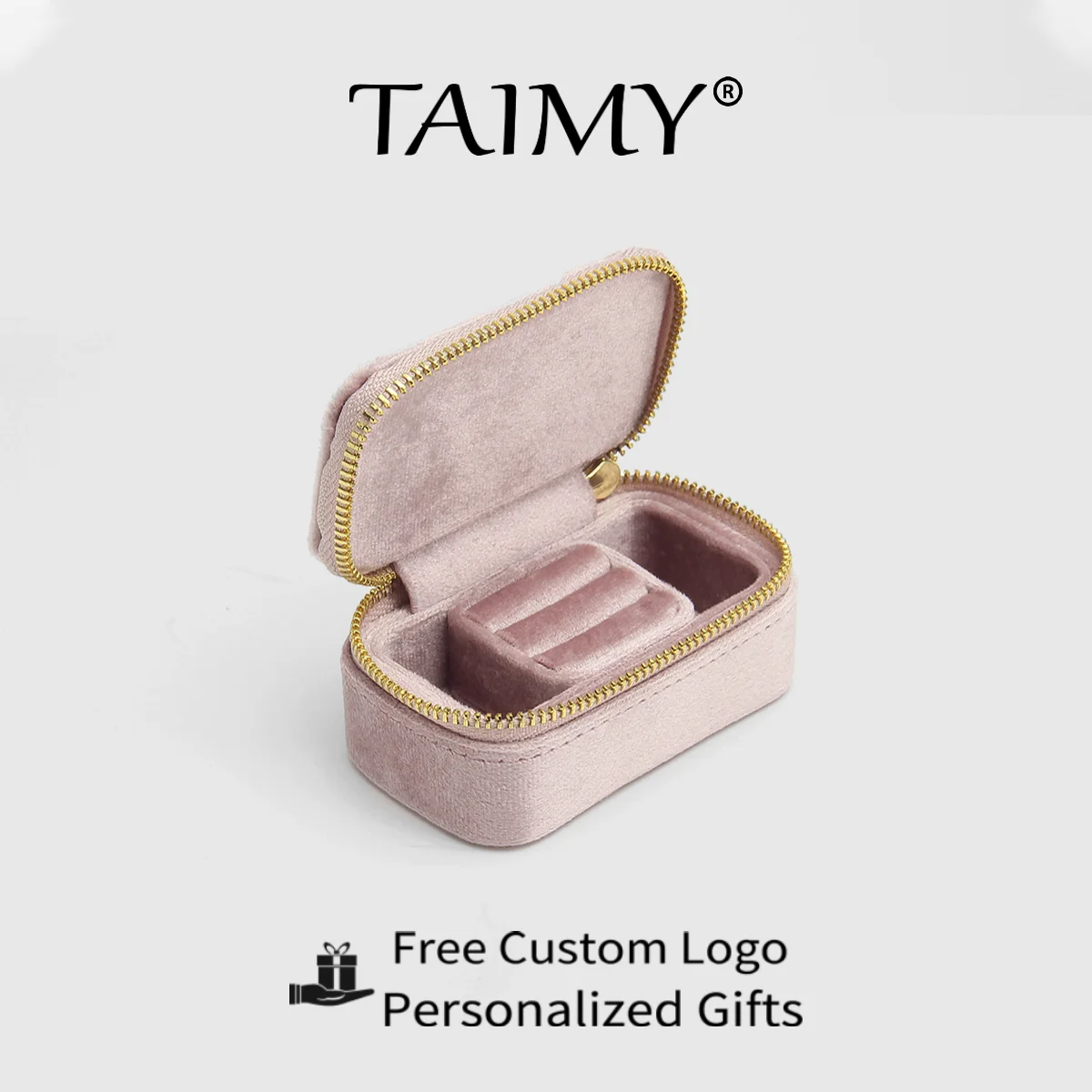 TAIMY-Caixa De Jóias De Veludo, Mini, Viagem, Removível, Anel, Brincos, Estojo De Armazenamento, Logotipo Personalizado, Presentes Personalizados, Organizador De Jóias