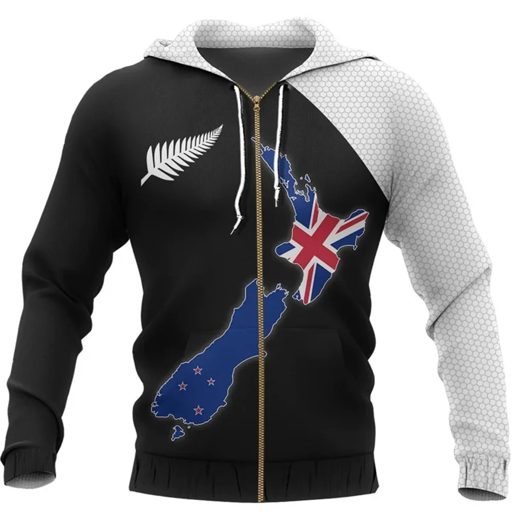 Hoodie Men New Zealand Maori Red Fern Zip-Up 3d Printed Y2k Tops Oversize Casual New In Hoodies Sweatshirt Hoody Sports Pullover