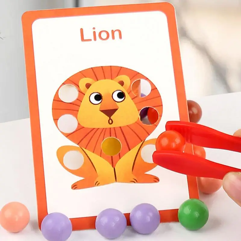 Jeu de perles numéro Leone nitive, jeu de perles en bois pour document assressentiavec des cartes, jouets à clip de perles fuchsia, aides à la motricité fine