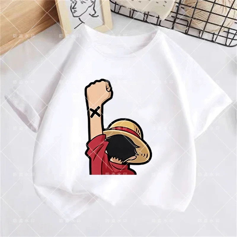 

New Arrival 2024 T-shirt Funny Anime One Pieces Children Clothing Cartoon Print T Shirt Student Boys/Girls Summer Sunmer Tops