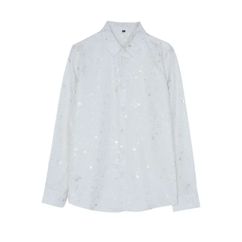 

Spring and Autumn Star Stamping Printing Shirt Men's Trend Small Fragmented Flower Long Sleeve Slim Fit Casual Shirt
