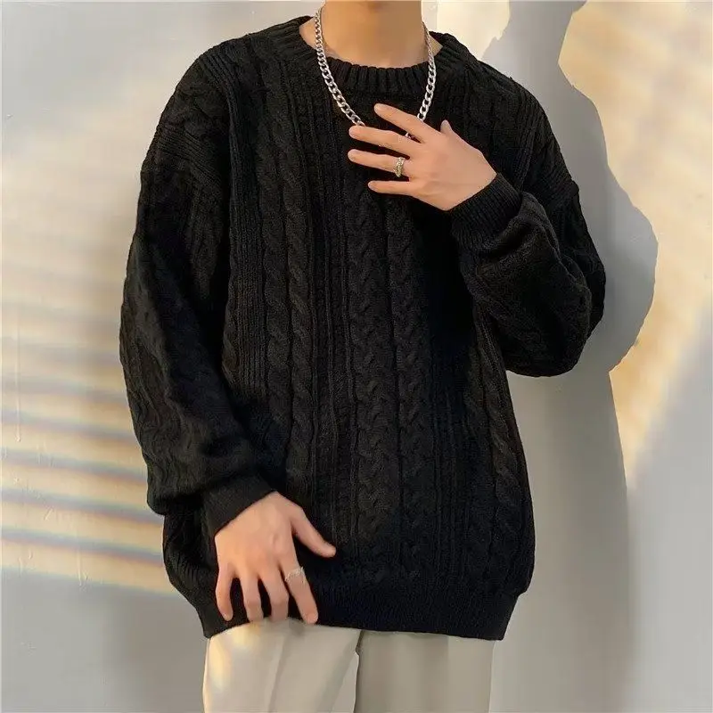 Maglioni basic vintage in tinta unita Autunno Inverno Nuovo abbigliamento casual da uomo lavorato a maglia Pullover a maniche lunghe con o-collo stile Hong Kong