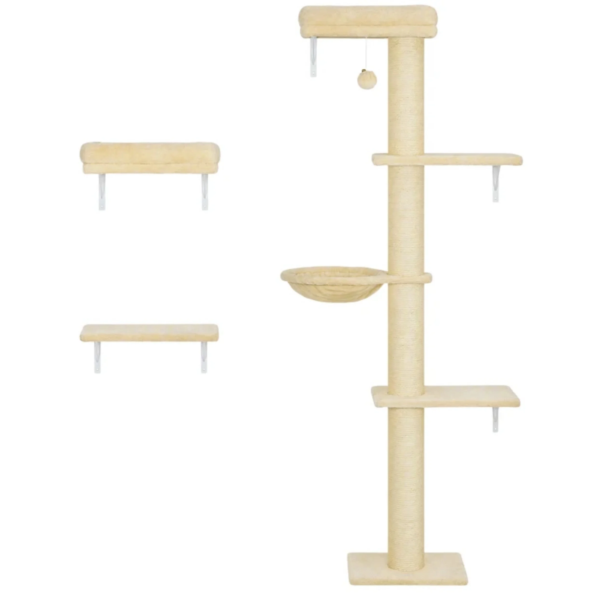 3 In 1 Cat Wall Shelves Furniture Set With Sisal Scratching Post Hammock Cat Bed For Indoor Cats Climbing Sleeping Space Saving