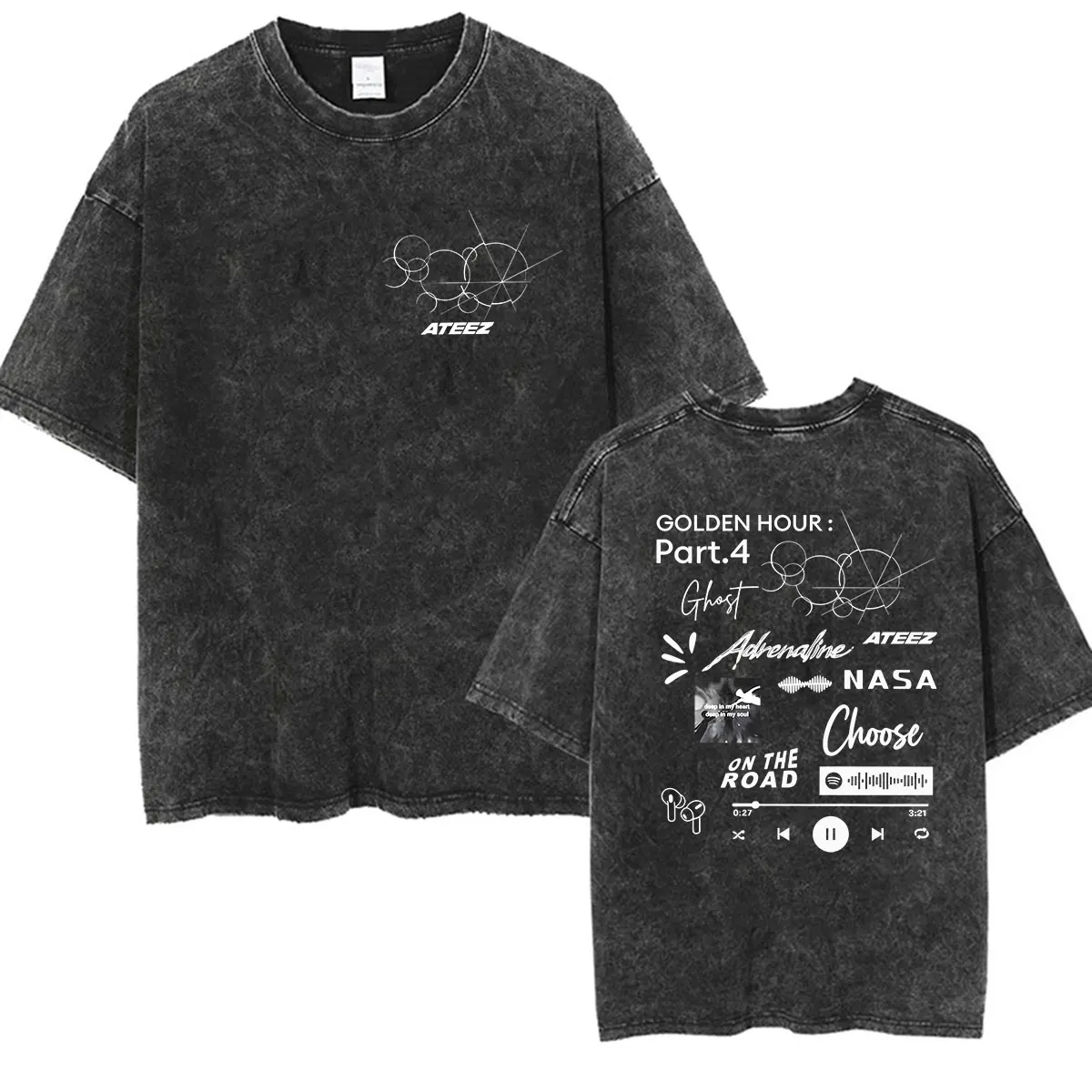 Vintage Washed Ateez Yunho K-Pop Band Album 2026 T-Shirt für Herren und Damen, Hip-Hop, locker geschnitten, koreanische Mode, Kurzarm-T-Shirt, Streetwear – Detail 4