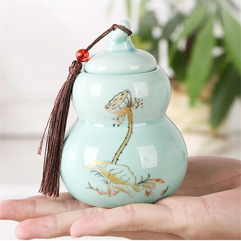 Resist fire dragon vintage gourd ceramic desktop ornaments lotus sealed moisture storage incense powder canisters tea canisters