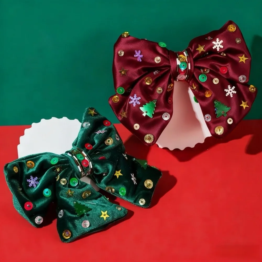 

Заколка для волос в виде снежинки с пайетками, бархатный бант, блестящая звезда, аксессуар для укладки волос на Рождество