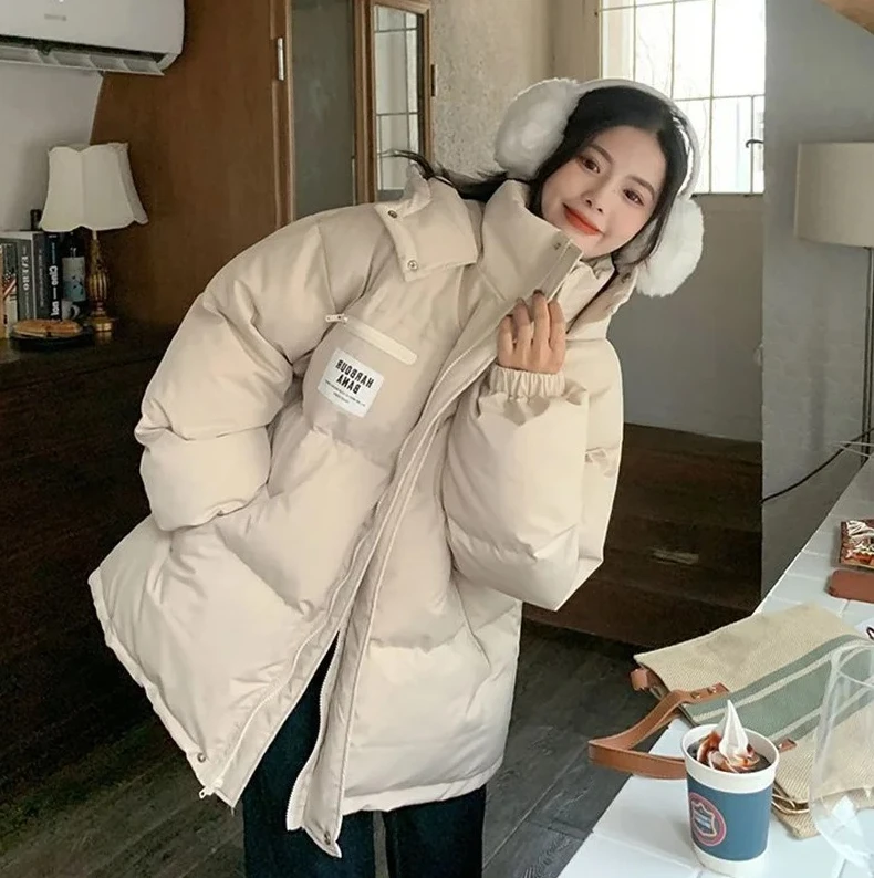 Giacca in cotone oversize da donna in stile coreano, cappotto invernale da studente addensato e morbido, capispalla caldo di piccole dimensioni per le giornate fredde