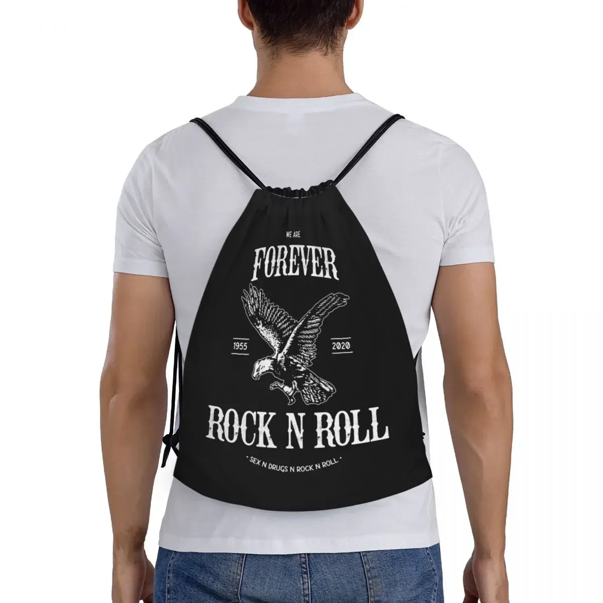 Forever Rock N Roll Drawstring Backpack Women Men Sport Gym Sackpack Portable Heavy  Punk Music Shopping Bag Sack