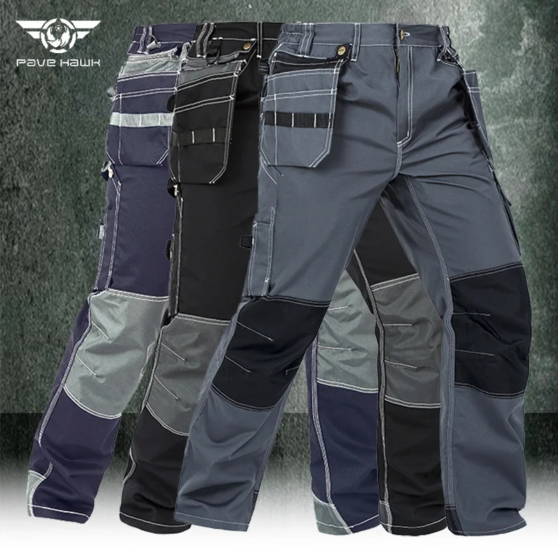 Men\'s Wear-resistant Cargo Pants Multi-pocket Rip Resistant Trousers Multifunctional Mechanical Repair Work Pants Oxford Cloth