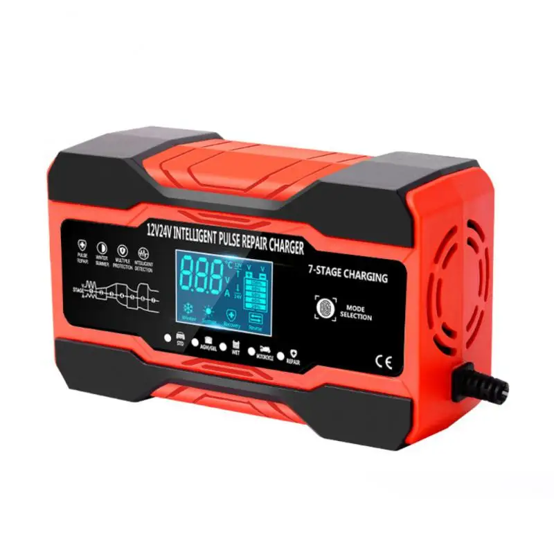 10A/24V 5A Full Automatic Car Battery Charger 7-Stage Smart Fast Charging Pulse Repair for AGM GEL WET Acid LCD Display