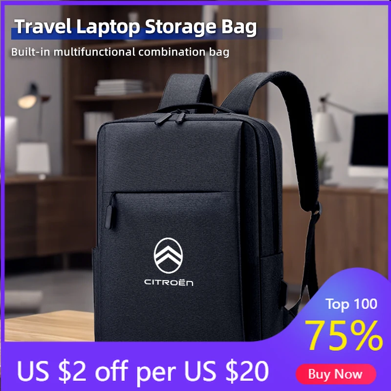

2026 Hot Car Sticker Car Oxford Cloth Laptop Bag USB Rechargeable School Backpack Tablet Case For Citroen C4 C3 C5 C1 C2 C-Elyse