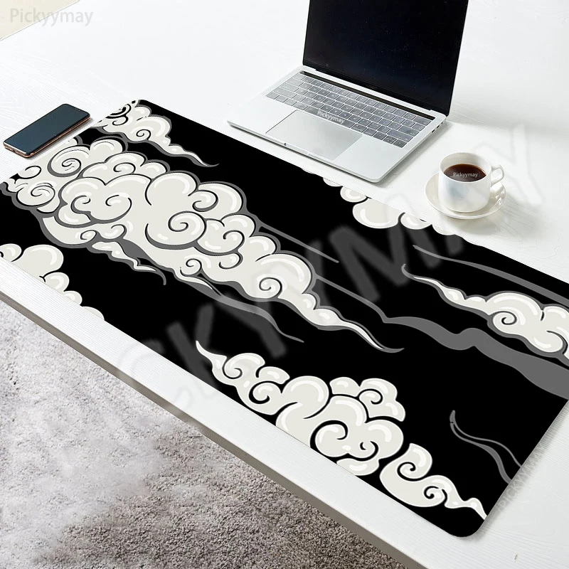 Grand tapis de souris média en caoutchouc, art japonais, poisson Koi, polymères de bureau, tapis de clavier d'ordinateur, tapis de souris noirs, grand bureau