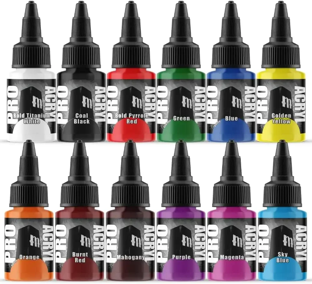 Hobbies Pro Acryl Base Set Acrylic Model Paints for Plastic Models - Miniature Painting, no-clog cap, comes loaded with glass ag