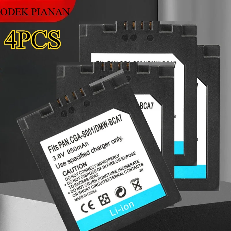 

4PCS 950mAh S001 Replacement Battery for Panasonic CGA-S001/DMW-BCA7 Digital Camera FOR Lumix DMC-FZ70/FZ72/FZ80/FZ82/TS6/FT6