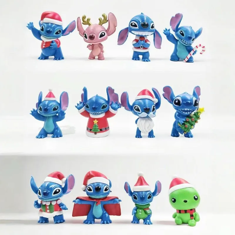 

12Pcs Christmas Stitch Action Figure Model Anime Cartoon Angel Collectible Model Toys Room Decoration Desktop Ornament Gifts