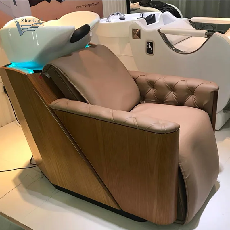 Electric Wooden Shampoo Bed & Chair with Ceramic Basin Modern Design for Bathroom & Exterior Use Salon Furniture