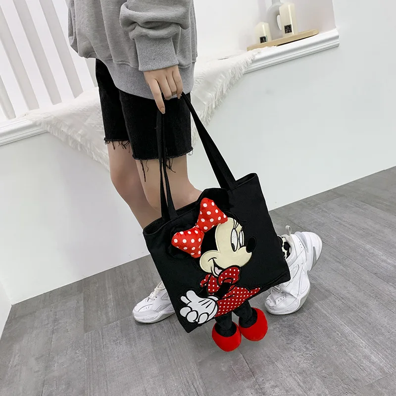 Disney Minnie Mouse Canvas Bag Women\'s Large Capacity Shoulder Bag  Mickey Canvas Shoulder Bag Handbag Shopping Bag Tote Bag