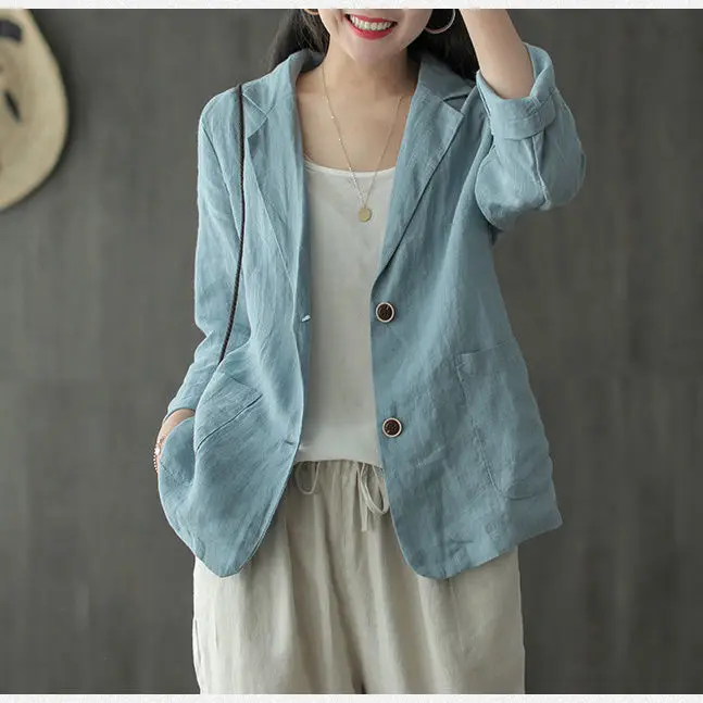 

Linen Casual Long Sve Thin Coat Women's Spring Summer New Sle Korean Version Loose Fit Cotton Linen Outerwear