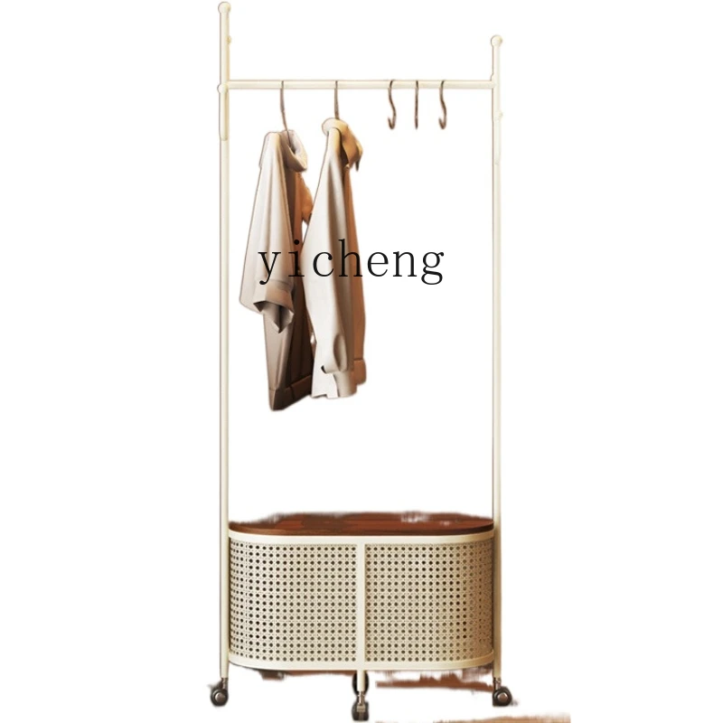 Zc Coat Rack Floor Bedroom Mobile Rattan-like Living Room Dirty Clothes Basket Storage Hanger