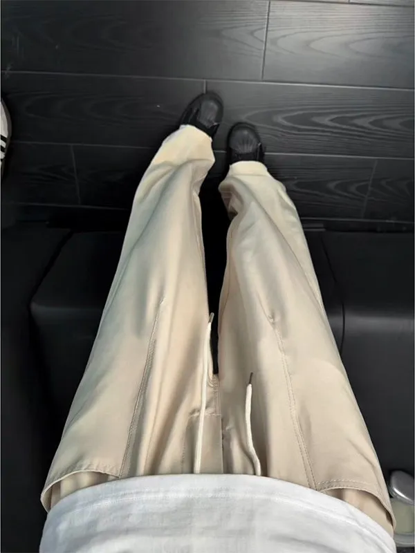 American Retro Ice Silk Men's Summer Spring Thin Qui Dry Wide Leg Casual Pants Straight Tube Micro Flared Trousers