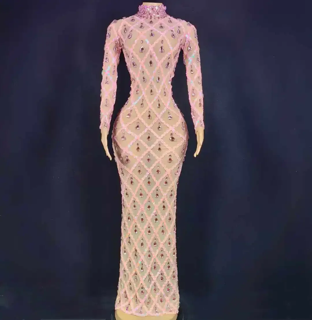 

Women Luxury Crystals Sparkly Sequins Rhinestone Long Dress Singer Wedding Birthday Queen Dressy 2025 New Occasions