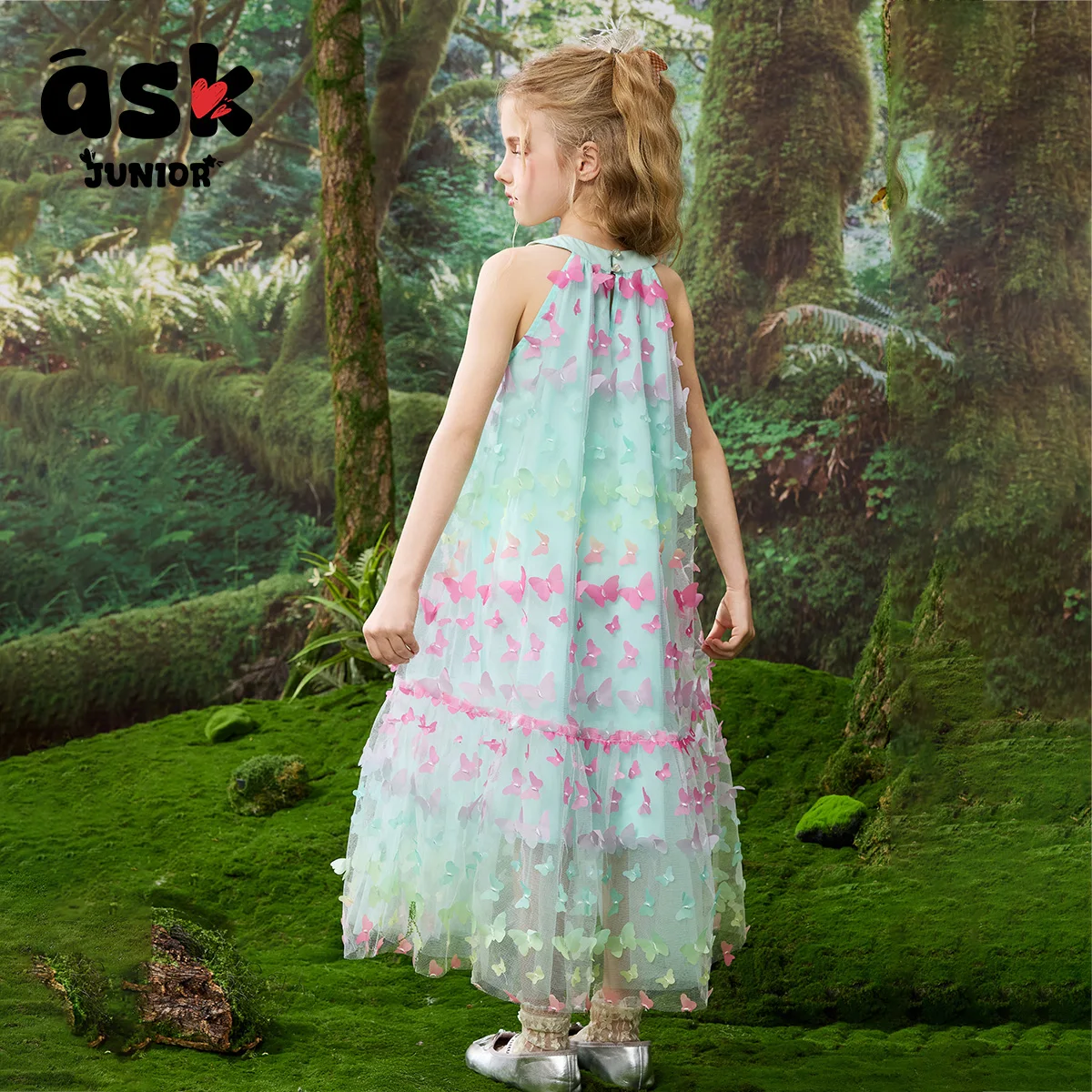 اسأل تنورة بحمالات شبكية على شكل فراشة صيفية ملونة متغيرة تدريجية للفتيات الصغيرات #2