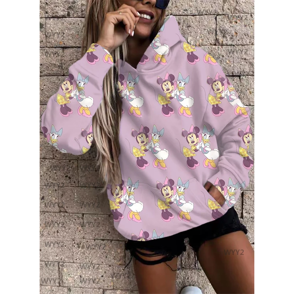 Women's Sweatshirt Jacket Clothes Hoodie Women's Pocket Long Sleeve Pullover Disney Minnie Mickey Mouse Female Tops