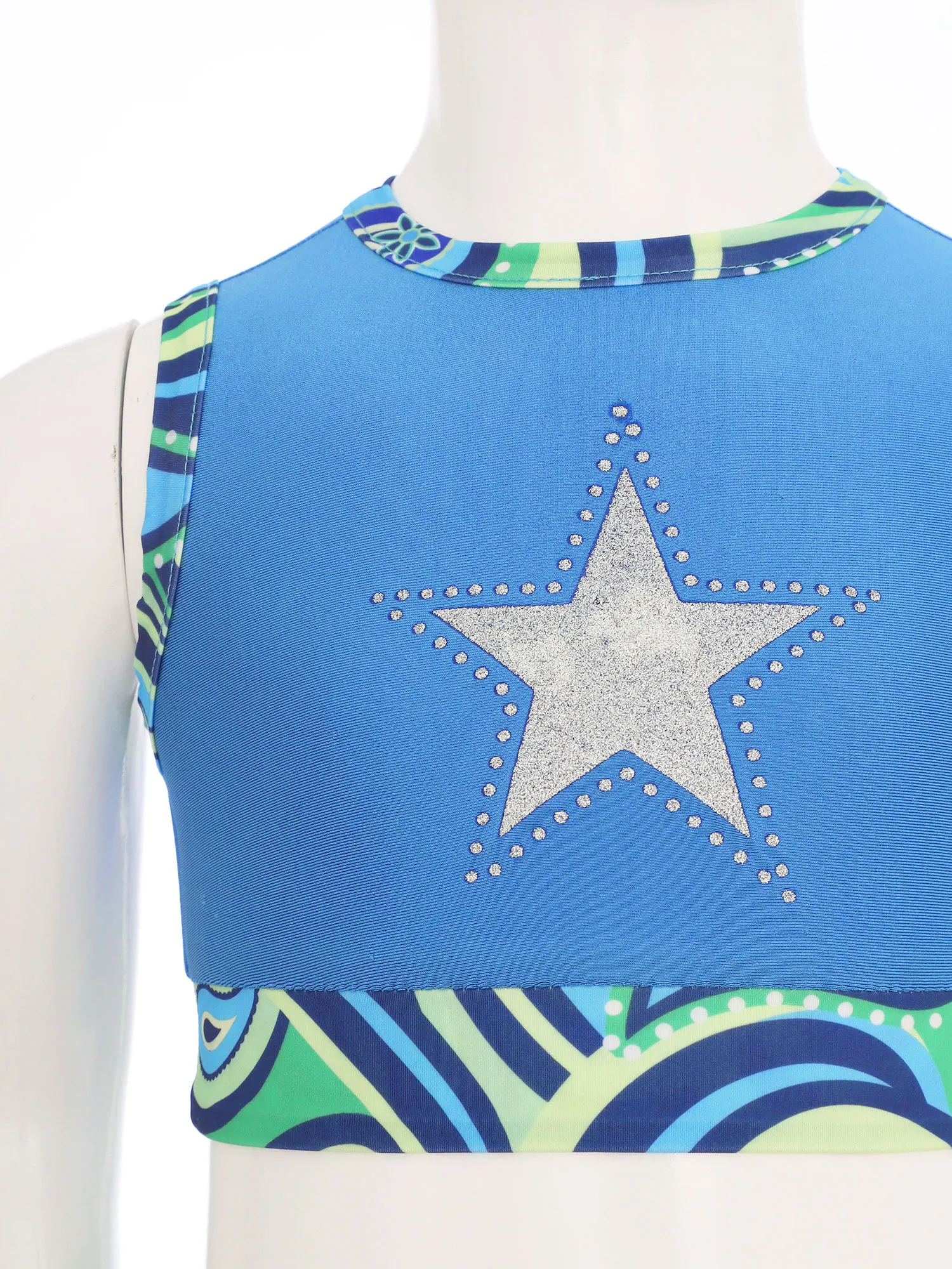 أطفال بنات الباليه الرقص الجمباز الزي بلا أكمام مطبوعة تانك الأعلى مع تنورة رياضية الهتاف Dancewear ملابس السباحة الرياضية #5