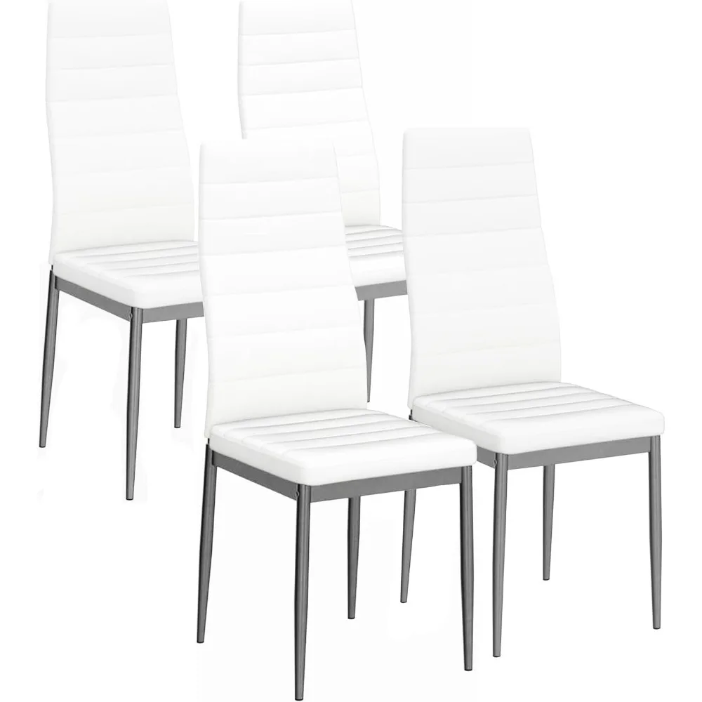 White Dining Chair , Leather Dining Chairs with Curved Back & Foot Cap Protection for Dining Kitchen Living Room,300lbs Capacity