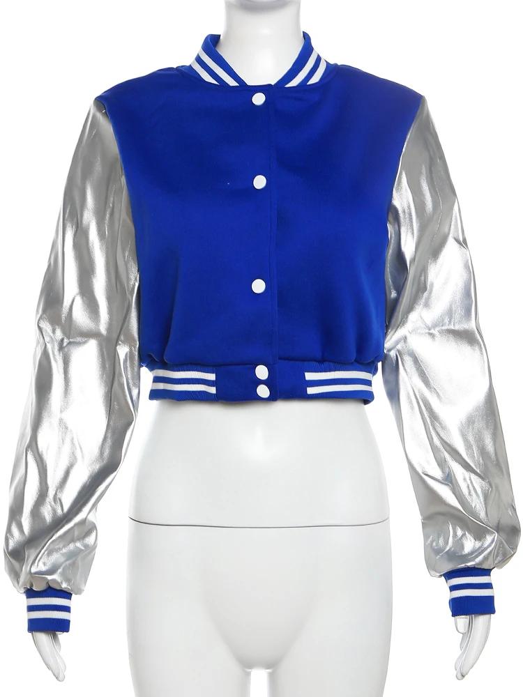 Kliou Letter Shape Patchwork Coats Women Casual Classic Panelled Long Sleeve Single Breasted Croped Jacket Female Street Outwear