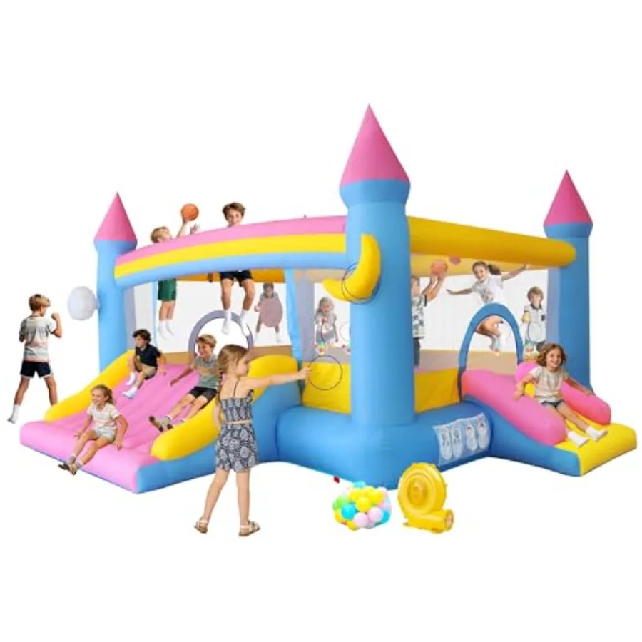

Large Inflatable Bounce House for Big 19.2ftx14.8ftx8ft with 3 Slides Dual Basketball Ball Target Boxing Giant 12-in-1 Bouncer