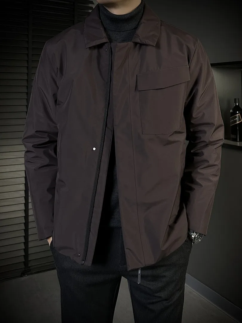 

Winter High-End Busin Design Cotton Jaet Men's Loose Luxury Simple Warmth Cotton Coat Outerwear Zipper Straight Hemline