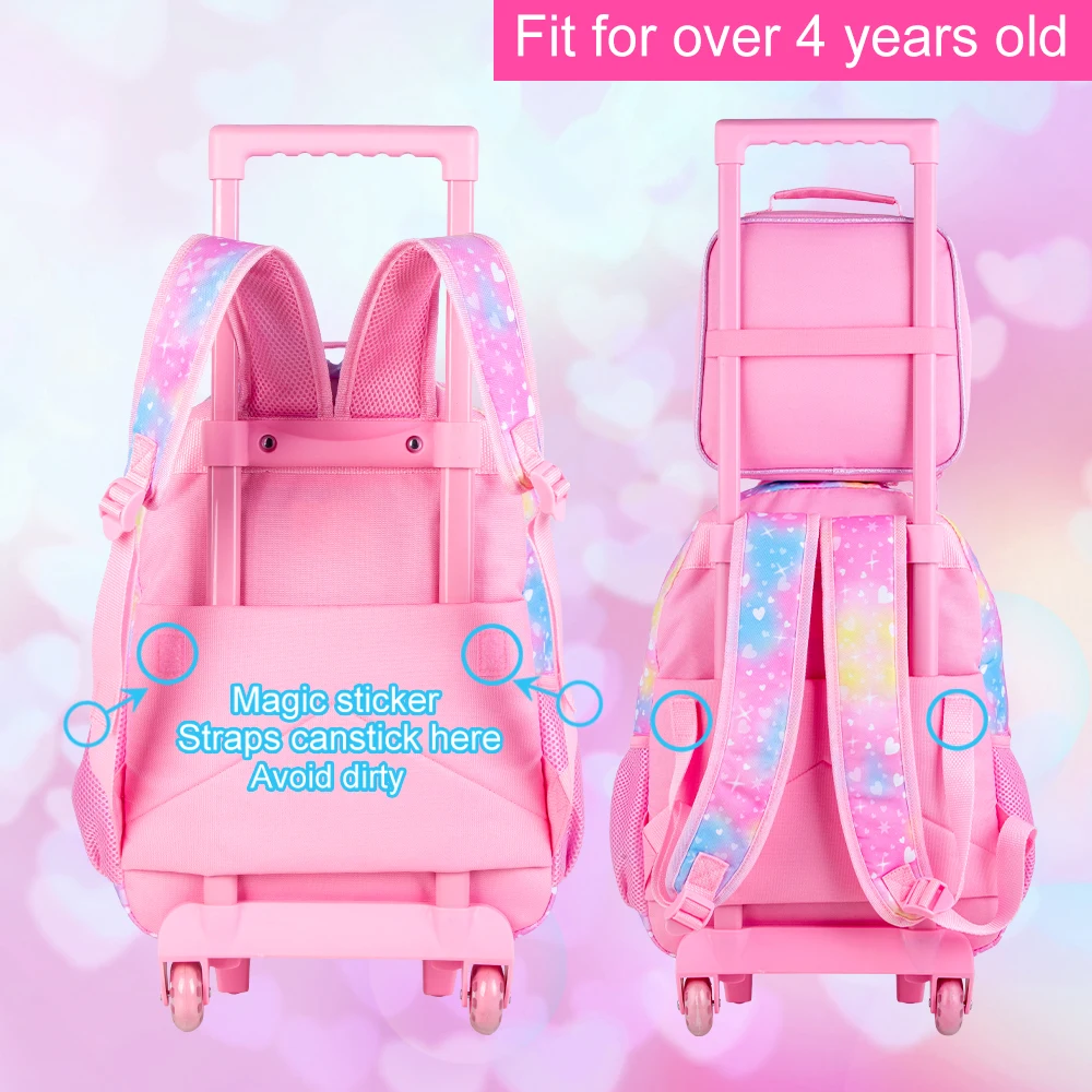 Rolling Backpack for Girls, Kids Roller School Bag with Wheels Toddler Wheeled Bookbag Elementary…