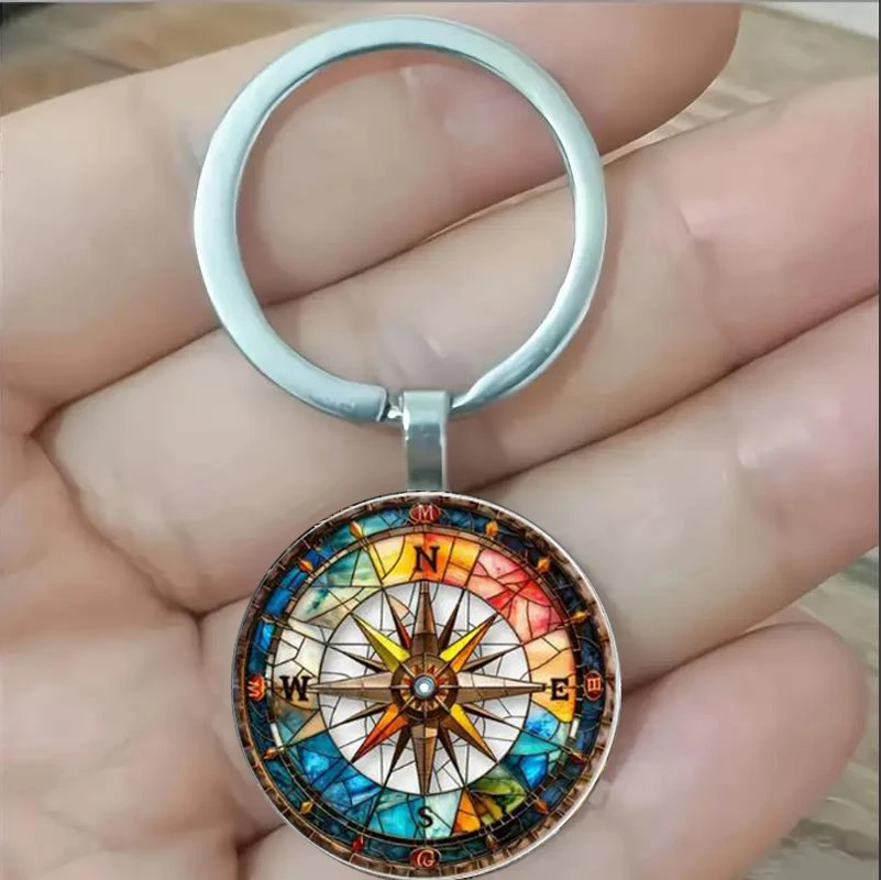 

Colorful Nautical Compass Pattern Keychain, Bag Accessories, Car Pendants, Home Decoration, Anniversary Celebrations, Holiday Gi