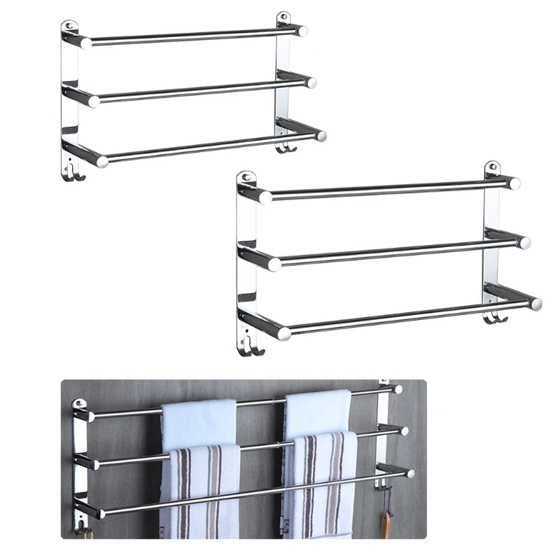 New Stretchable Stainless Steel Towel Bar 3-Tier Flexable Wall Mount Bathroom Rack