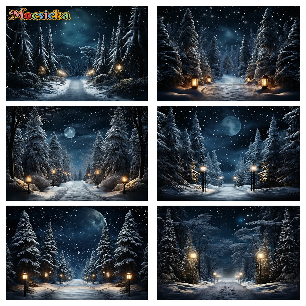 

Mocsicka Winter Christmas Photography Backgrounds Park Path Sky Snowy Holiday Party Family Kids Photo Backdrops Studio