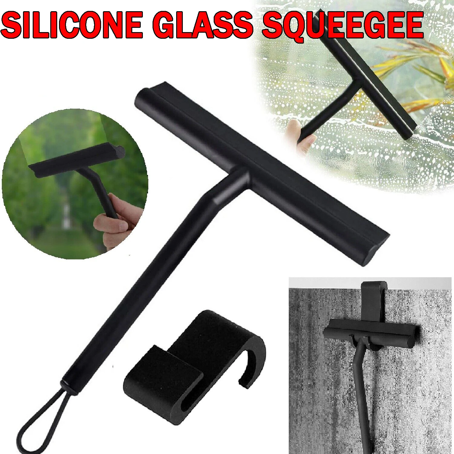 Shower Squeegee Glass Clean Scraper Washing Wiper Hanger Floor Window Cleaning Household Water Wall Hanging Mirror with Handle