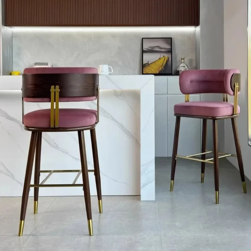 

Nordic Creative Solid Wood Back Comfortable Bar Chair Home Back Modern Light Luxury Island High Stool Designer Leisure Bar Chair