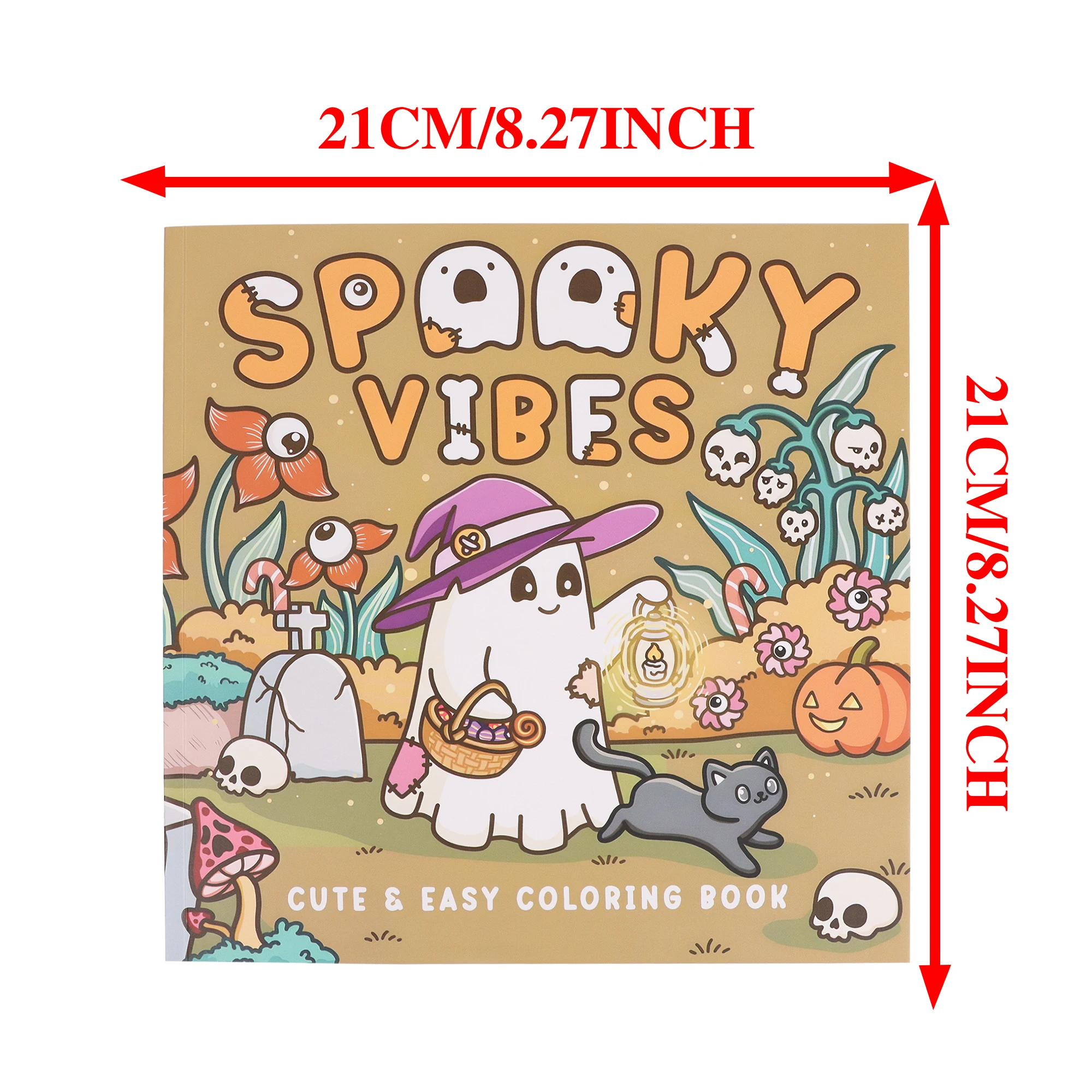 Spooky Vibes Cute & Easy Coloring Book, Halloween Ghost Witch Pumpkin Black Cat Coloring Pages, Cozy Gothic Coloring Book for Ad