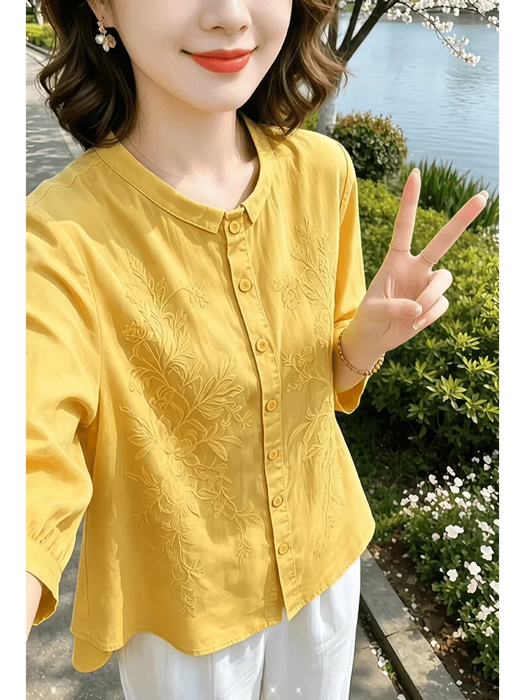 

Retro Chinese Style Casual Shirt Women's Fashionable Slimming New Mid-Century Versatile Loose Fit Daily Wear Top