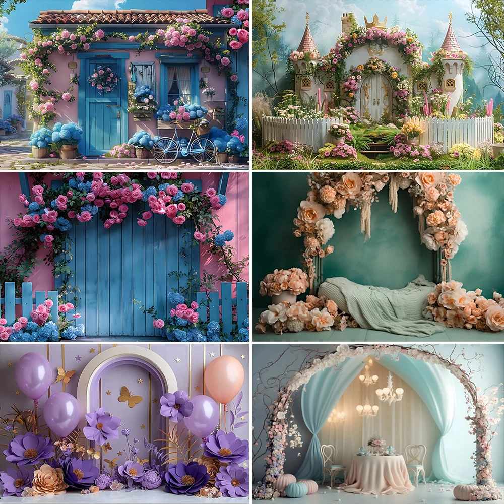 Colour Flower Wall Theme Rose Garden Castle Butterfly Birthday Wedding Newborn Baby Shower Portrait Photography Backdrop Props