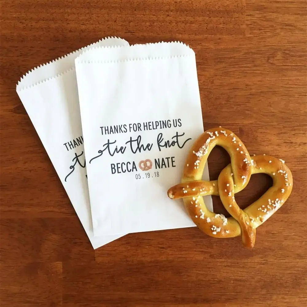25 Stuks Gevoerde Bruiloftskrakelingtassen-Zachte Krakelingzakken-Bedankt Dat Je Ons Hebt Geholpen Om De Knoop-Krakeling Bruiloftstassen Te Binden