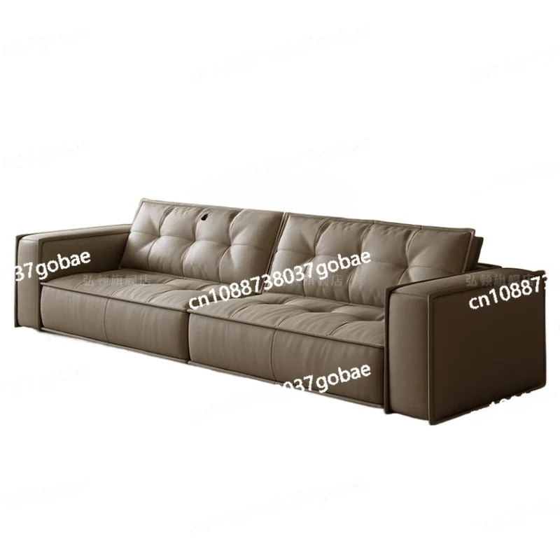 YY Living Room First Layer Cowhide Leather Sofa Modern Simple Straight Row Leather Sofa