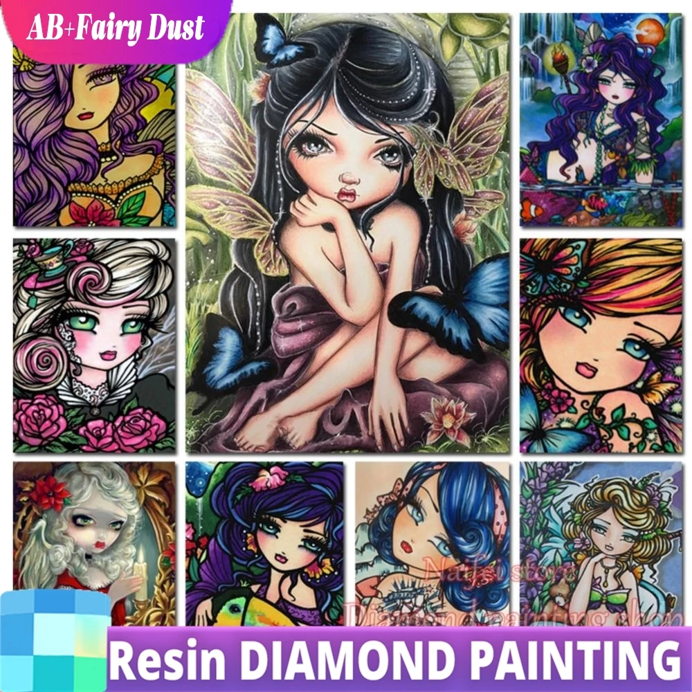 

Смола AB Фея Пыль Бабочка Эльф Фея Алмазная картина Большие глаза Девушка 5D Полная дрель Мозаика Наборы для вышивки крестом Домашний декор