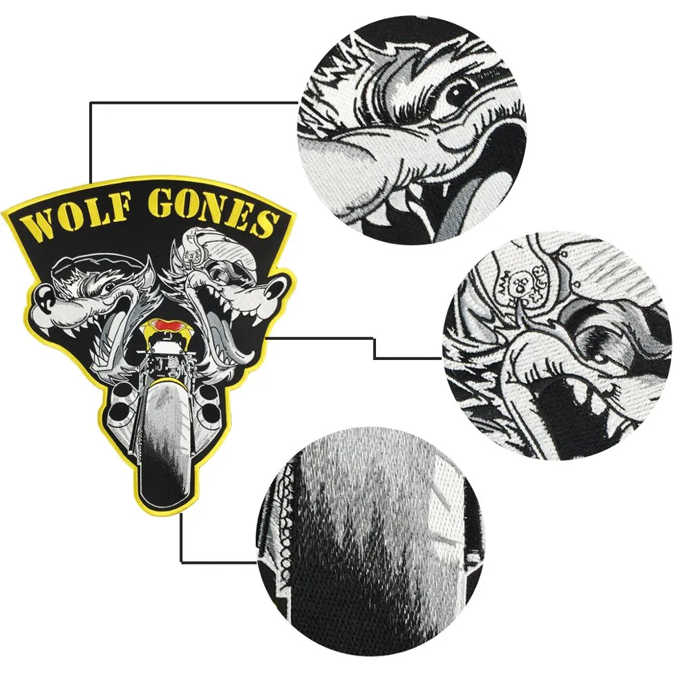 Lone Wolf Gones Embroidery Patches Iron on Biker Motorcycle Patches for Jacket Vest Clothing Big Back Badges Decoration DIY